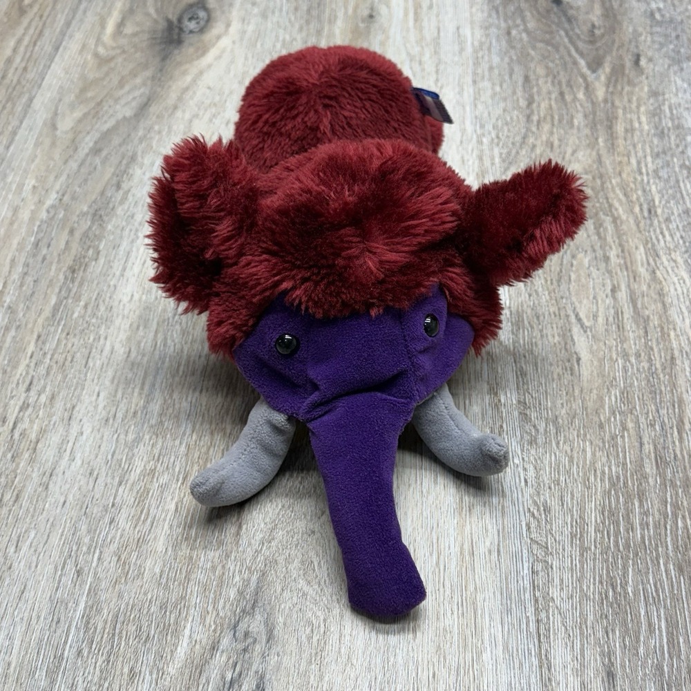 Vintage Carousel Guy 1986 Caveman Elephant Mammoth Plush Toy Burgundy Purple - Picture 5 of 9